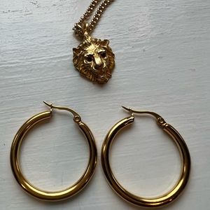 Awesome Necklace with lion pendant and earrings